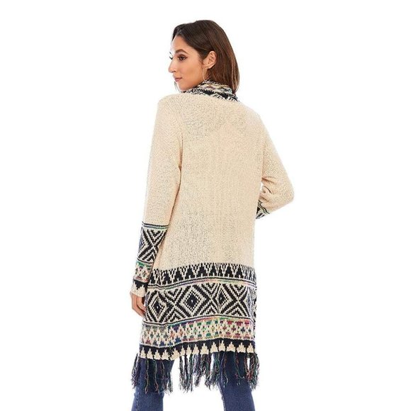 CGYY Women's Colorful Boho Sweater White Color Knitted Open Front Spring Autumn - Picture 2 of 14